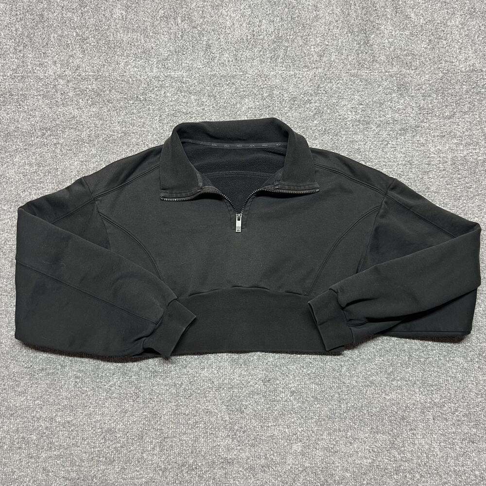 Alo Sweatshirt Womens Medium Black Fleece 1/4 Zip Collared Cropped Pullover